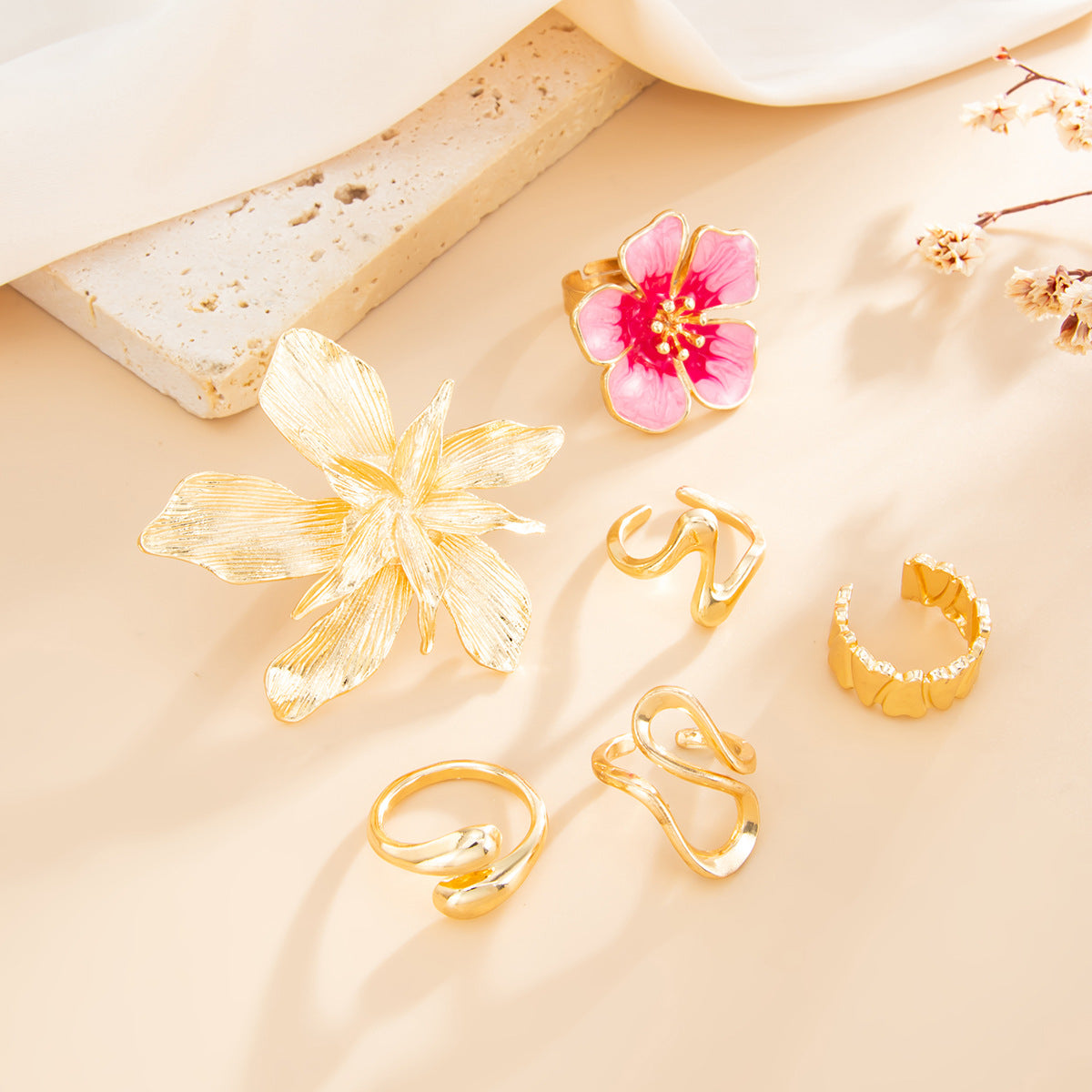 Planderful Vienna Verve Baroque Pearl Ring With Opening Feature Pastoral Pink Flower Statement For Women