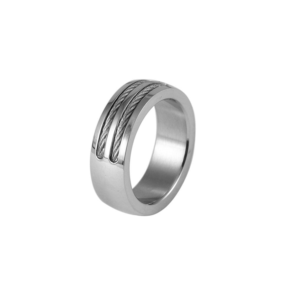 Wire Rope Ringe Titanium Steel Double Wire Rope Ring for Men - European and American S ...