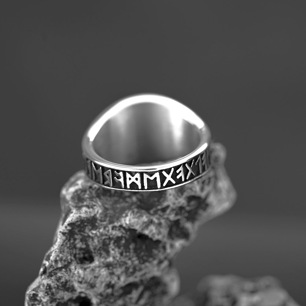 Planderful Viking Rune Ring For Men Personalized Celtic Compass Crow Design In Titanium Steel