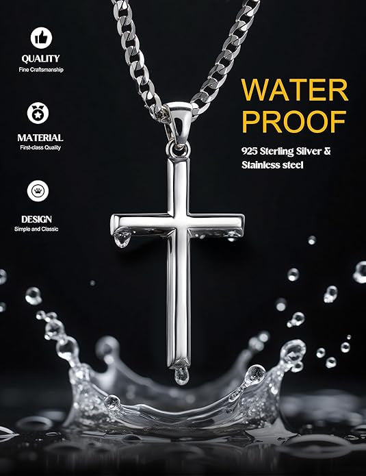1. Planderful Cross Pendant Necklace Titanium Steel For Men Cuban Chain Double Layer Hip Hop Style Gift