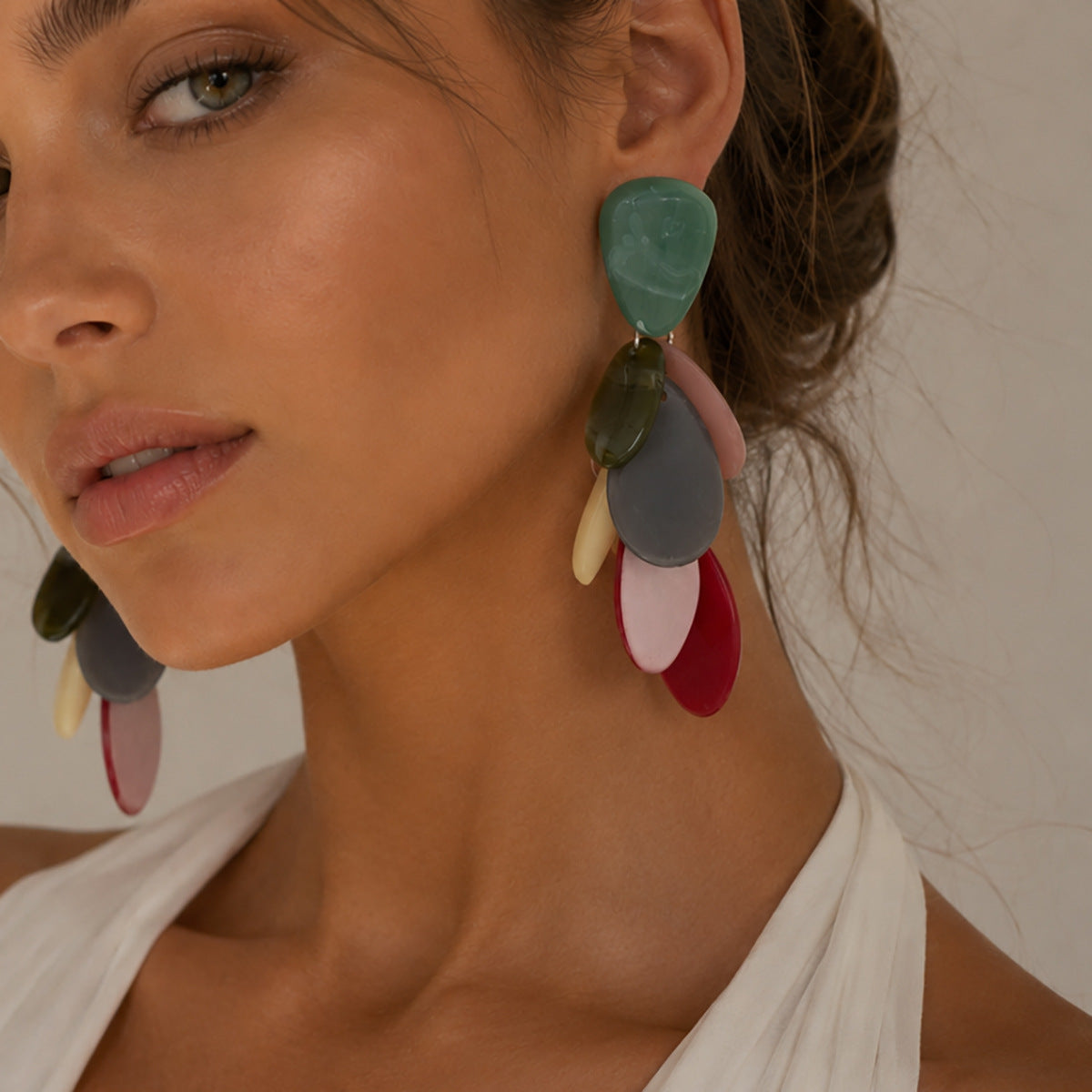 Planderful Vienna Verve Water Drop Color Splicing Earrings For Women Geometric Leaf Fringe Statement Jewelry