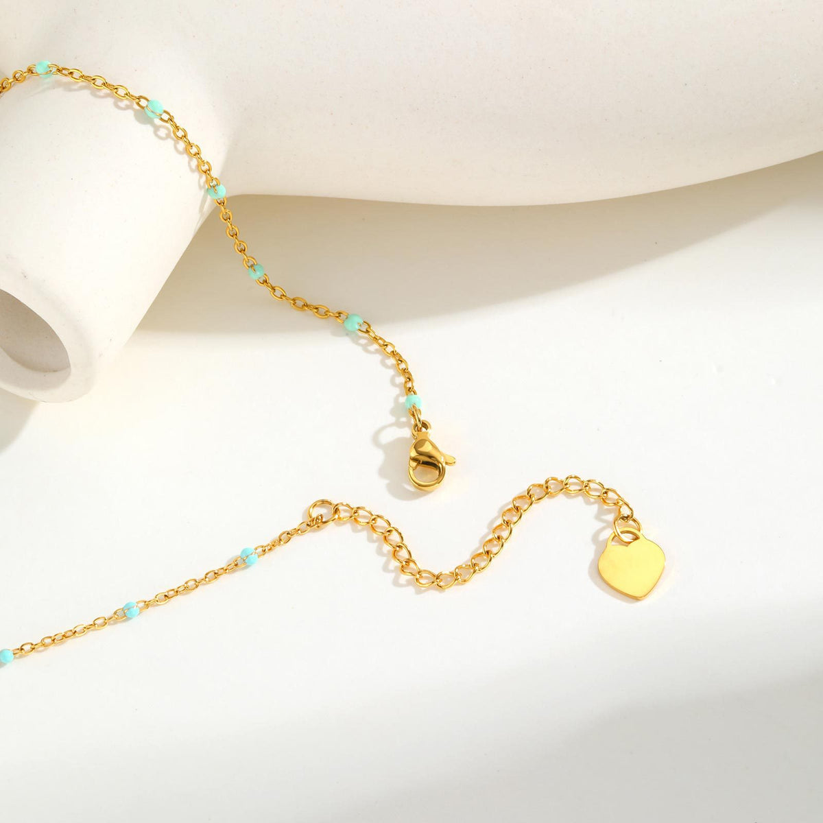Ladies Clavicle Chain Stainless Steel Flat Cross Chain Full Light Blank Heart Drop Blue Necklace