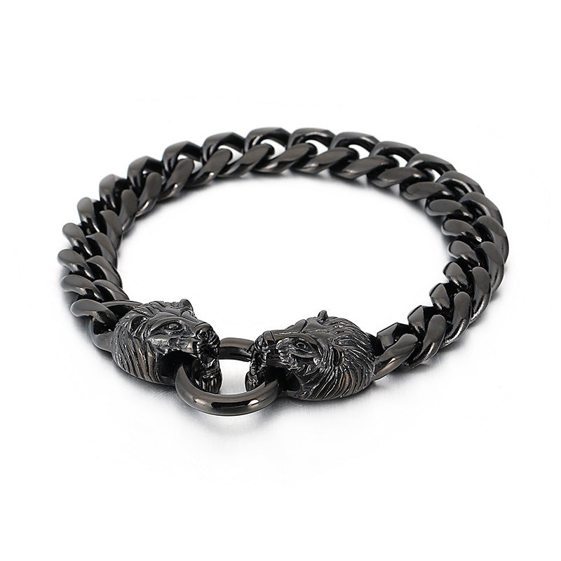 Lion Head Titanium Steel Cuban Bracelet for Men - Edgy Rock Hip-Hop Style
