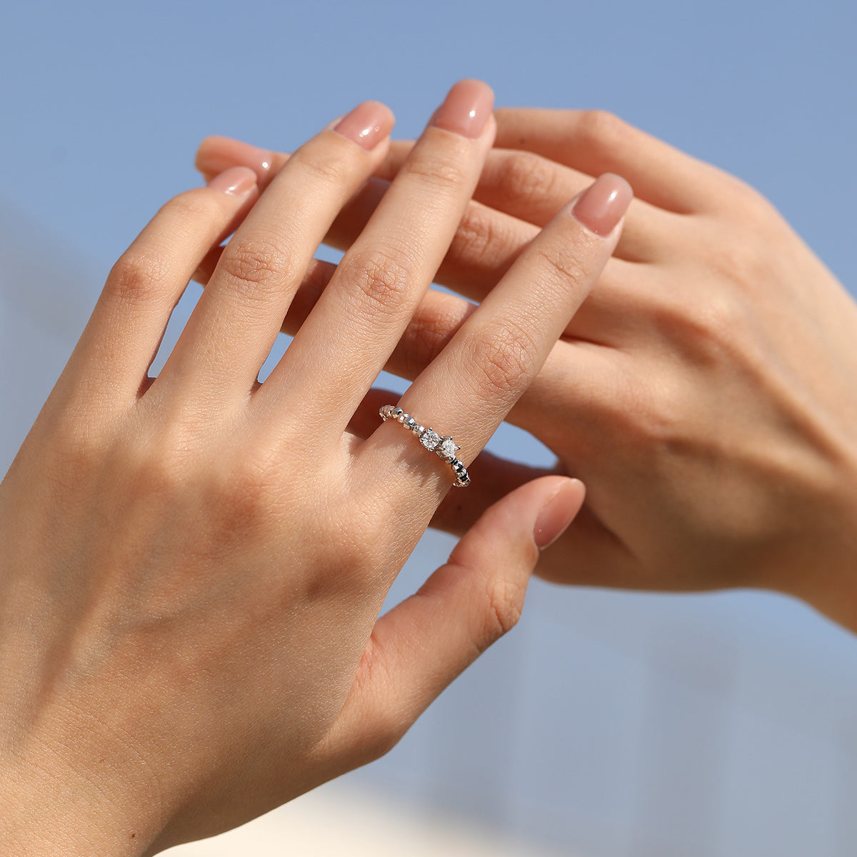 Sparkling Bead Moissanite Stacking Ring