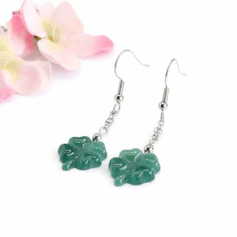 Jadeite Clover 925 Silver Hook Earrings
