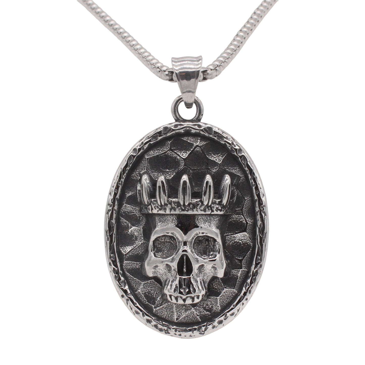 Planderful Jewelry Personalized Vintage Crown Skull Oval Pendant For Men Titanium Steel