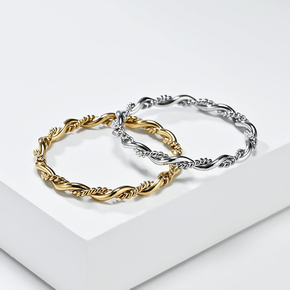 Planderful Titanium Steel Ring for Women Double Strand Woven Twist Tarnish Resistant Jewelry