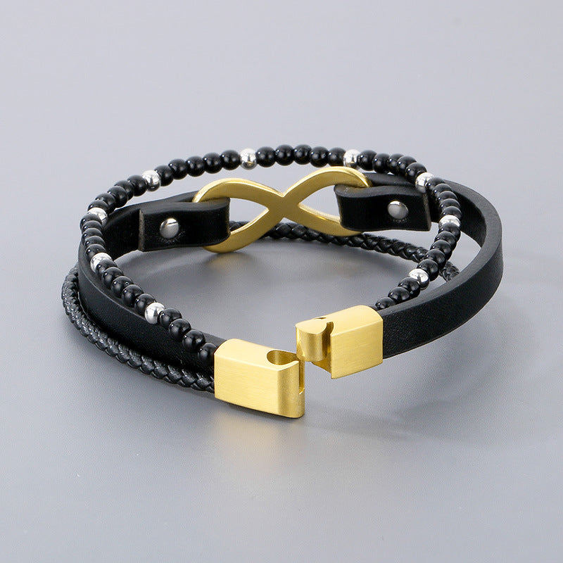 Planderful Beaded Leather Bracelet Stainless For Men Magnet