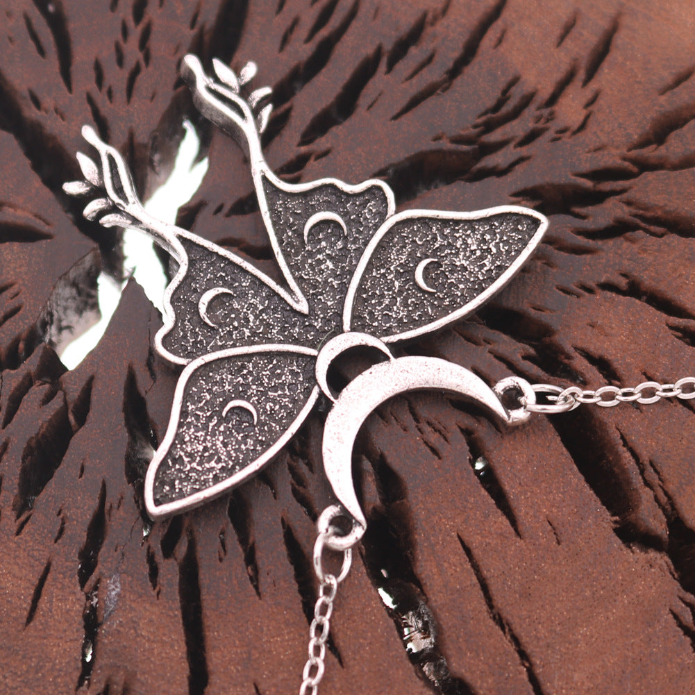 Vintage Moon and Moth Zinc Alloy Necklace - Norse Legacy Collection