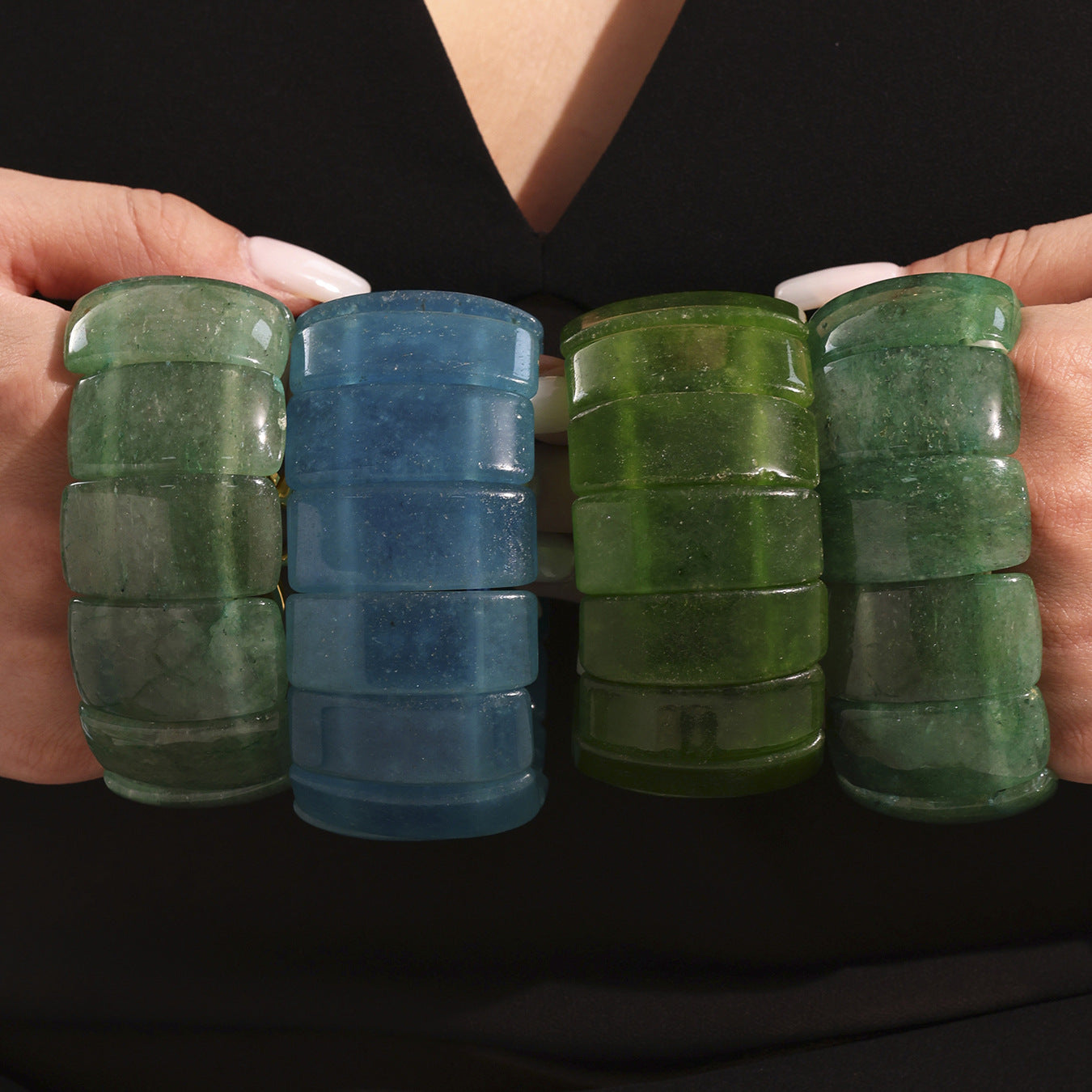 Planderful Jadeite Green Wide Faced Elastic Bracelet Women