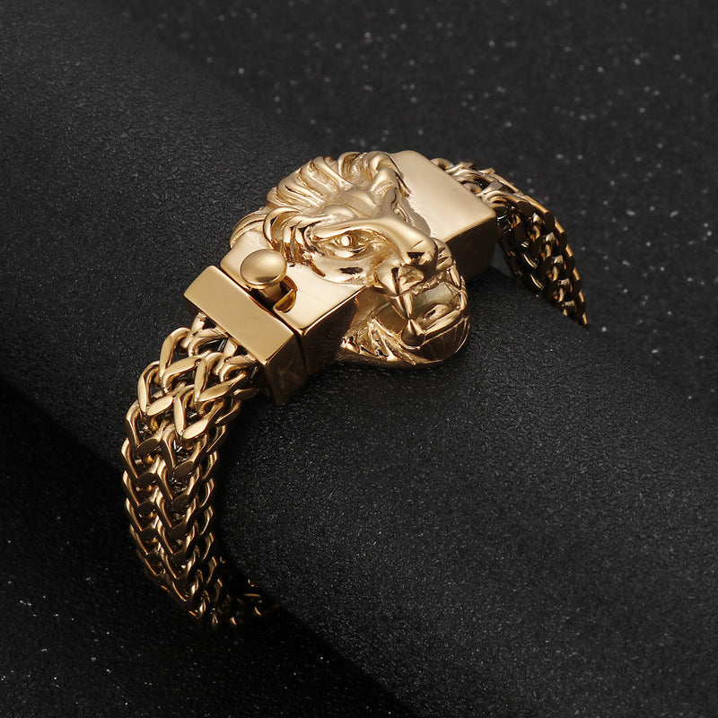 Bold Skull Lion Head Men's Titanium Steel Bracelet