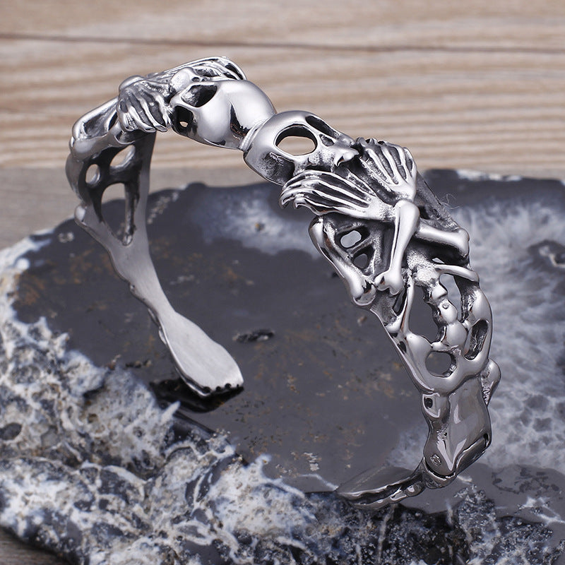 Titanium Steel Skull Men's Open Bracelet Men's