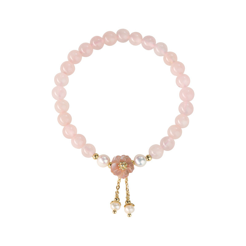 Natural Pink Crystal and Peach Blossom Pearl Best Friend Bracelet
