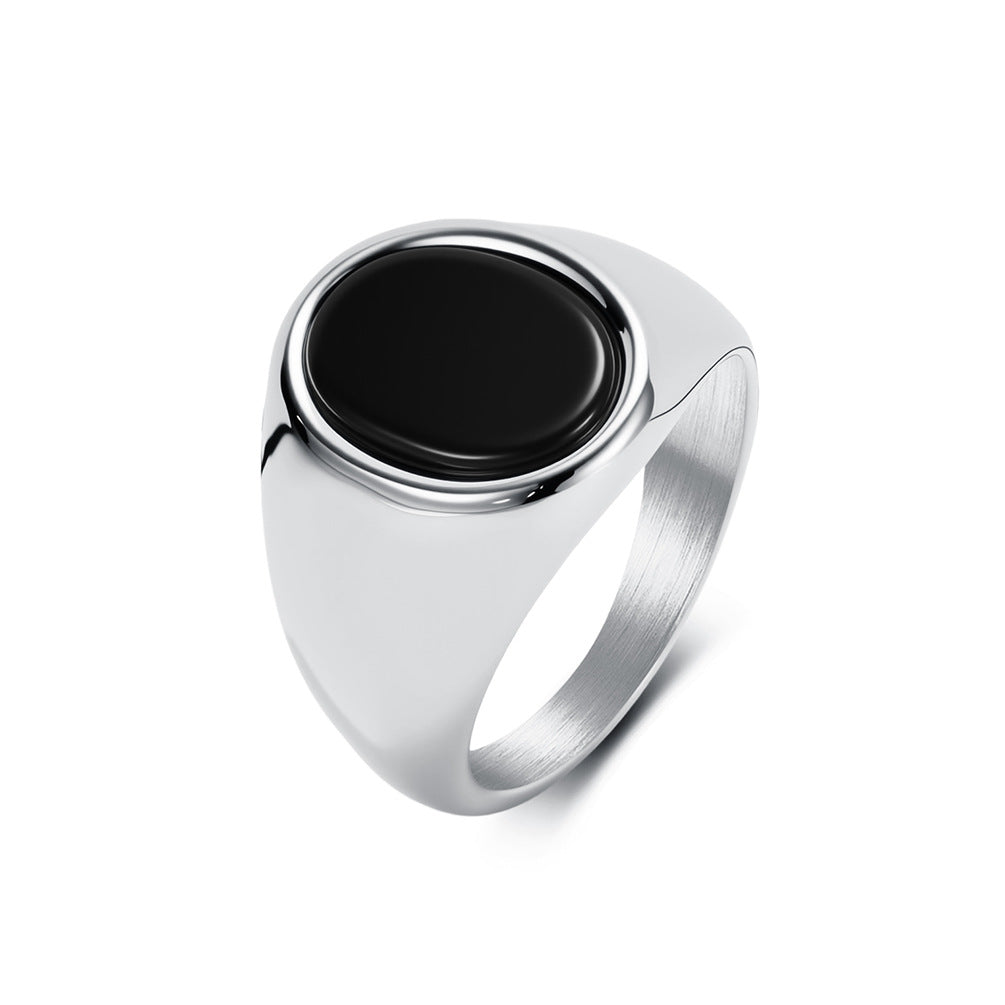 Stainless Steel Gemstone Geometric Black Ring