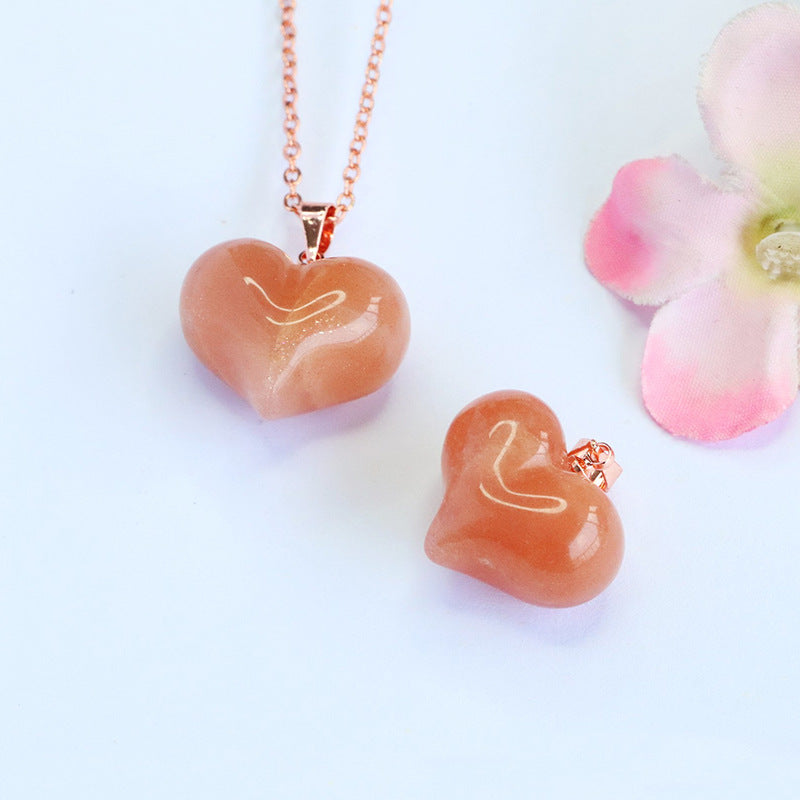 Orange Moonstone Heart 925 Silver Pendant — No Chain