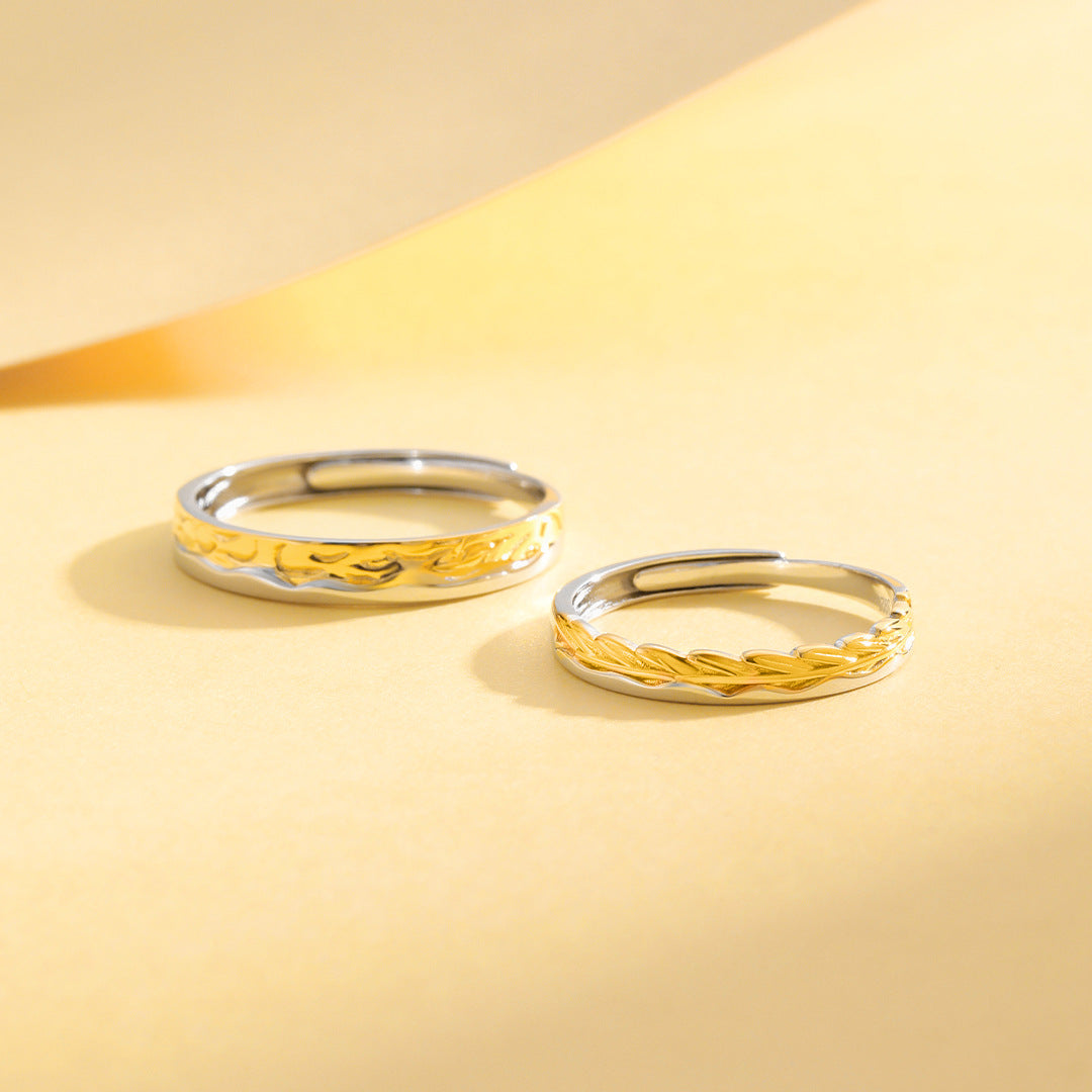 Planderful Everyday Genie – Elegant 925 Sterling Silver Wheat Ear Couple Ring for Valentine's Day