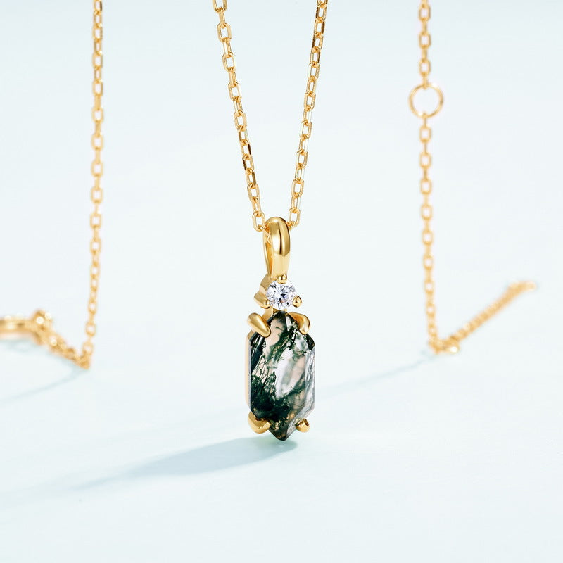 S925 Sterling Silver Moss Agate Pendant Necklace