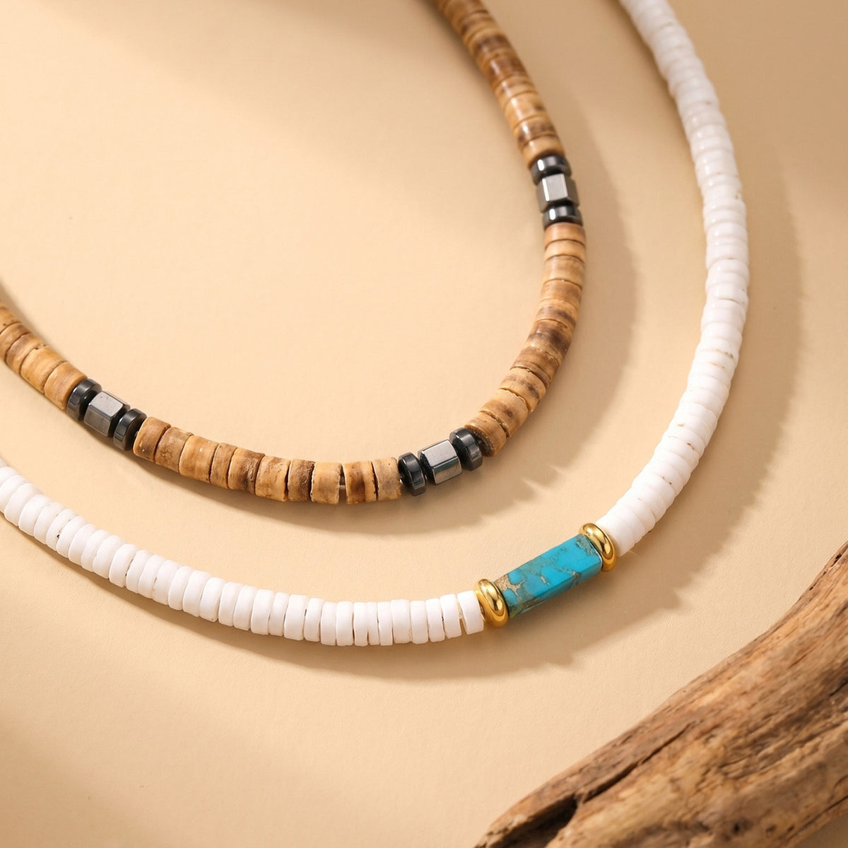 Daily Stacking Of Street Rock Wear With Stainless Steel Abacus Beads Rectangular Stone Necklace