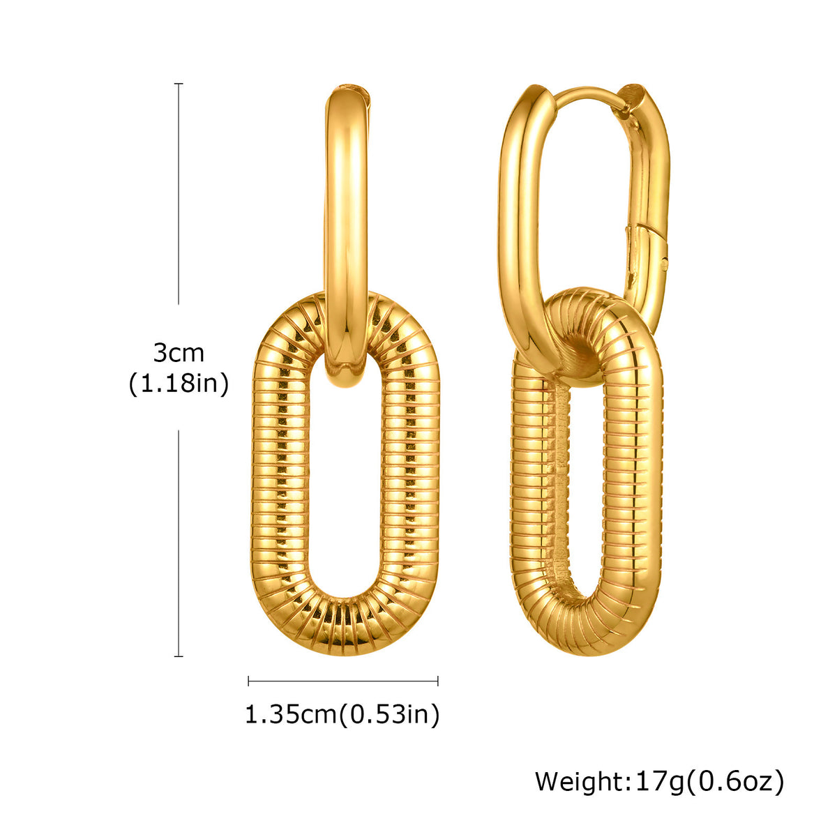 Textured Oval-Link Stainless Steel Drop Earrings