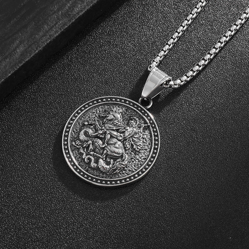 St George Dragon Slayer Pendant Necklace Stainless Steel For Medieval Knight Enthusiasts Planderful