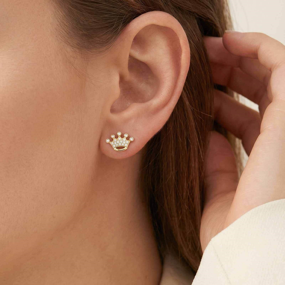 Crystal Motif Stud Earrings — 6 Gold-Tone Designs