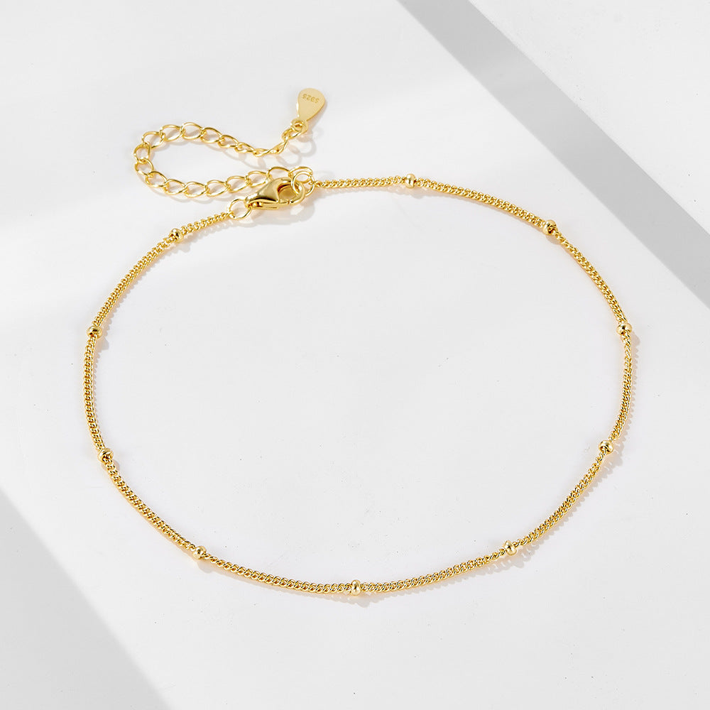 S925 Sterling Silver Retro-Plated 14k Gold Classic Small Bead Anklet And Bracelet