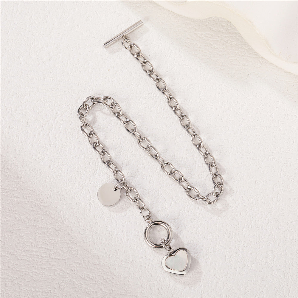Planderful Everyday Genie Titanium Steel Bracelet for Women with Mother of Pearl Inlay Elegant Modern Jewelry
