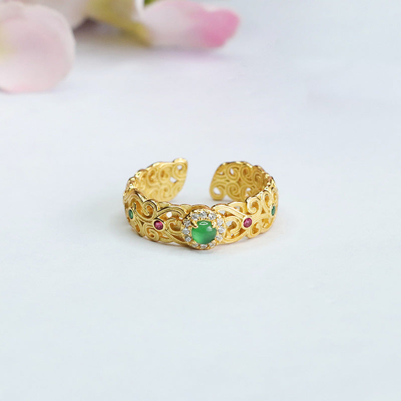 Green Jadeite Openwork Floral Ring
