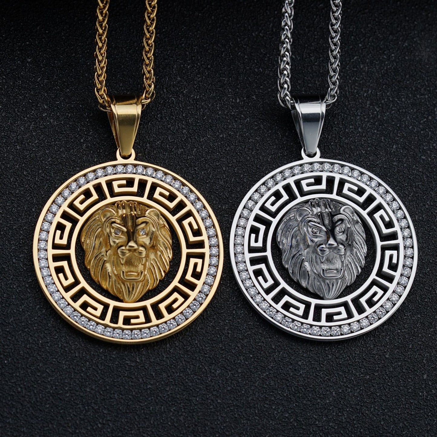 Planderful Lion Head Pendant Necklace Stainless Steel Full Zircon Unisex Hip Hop Jewelry Statement
