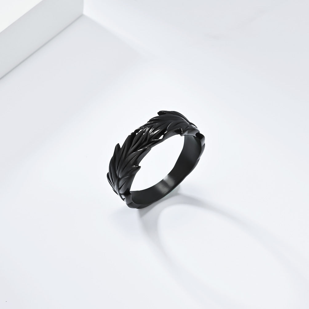 Retro Neutral Hemp Leaf Stainless Steel Ring for Men