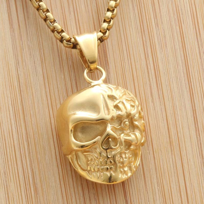Personalized Titanium Steel Skull Pendant Necklace for Men - Trendy Punk Design by Planderful