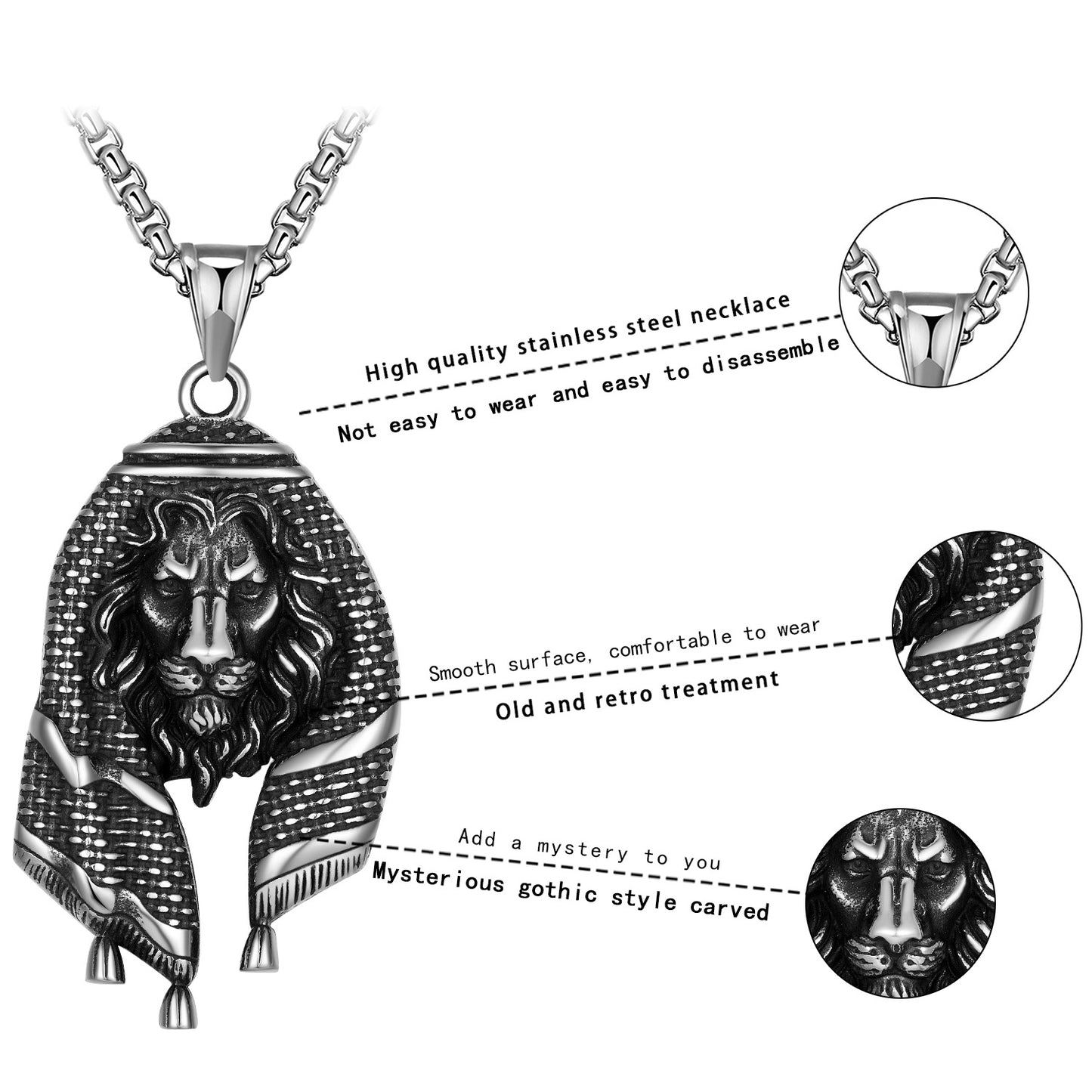 Stainless Steel Necklace - Statement Lion Pendant