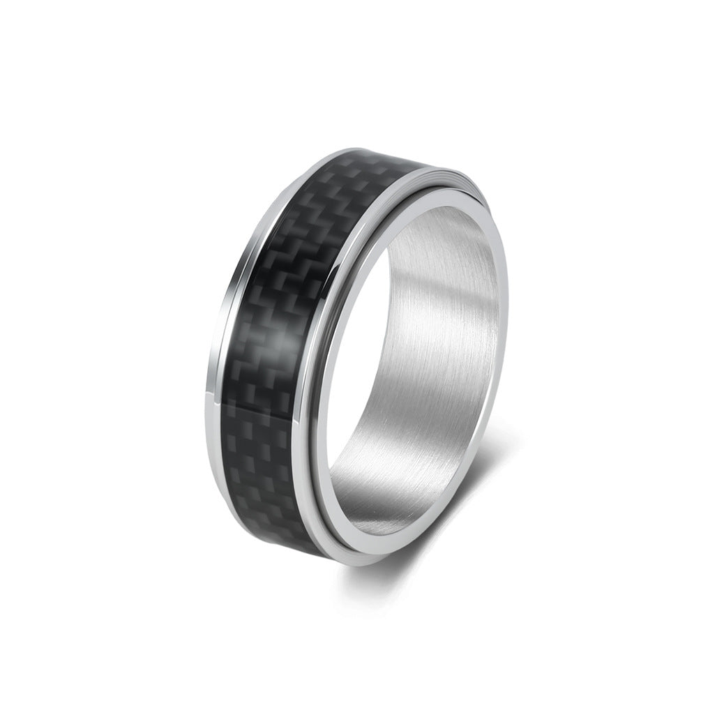 Carbon Fiber Spinner Stainless Steel Ring Unisex