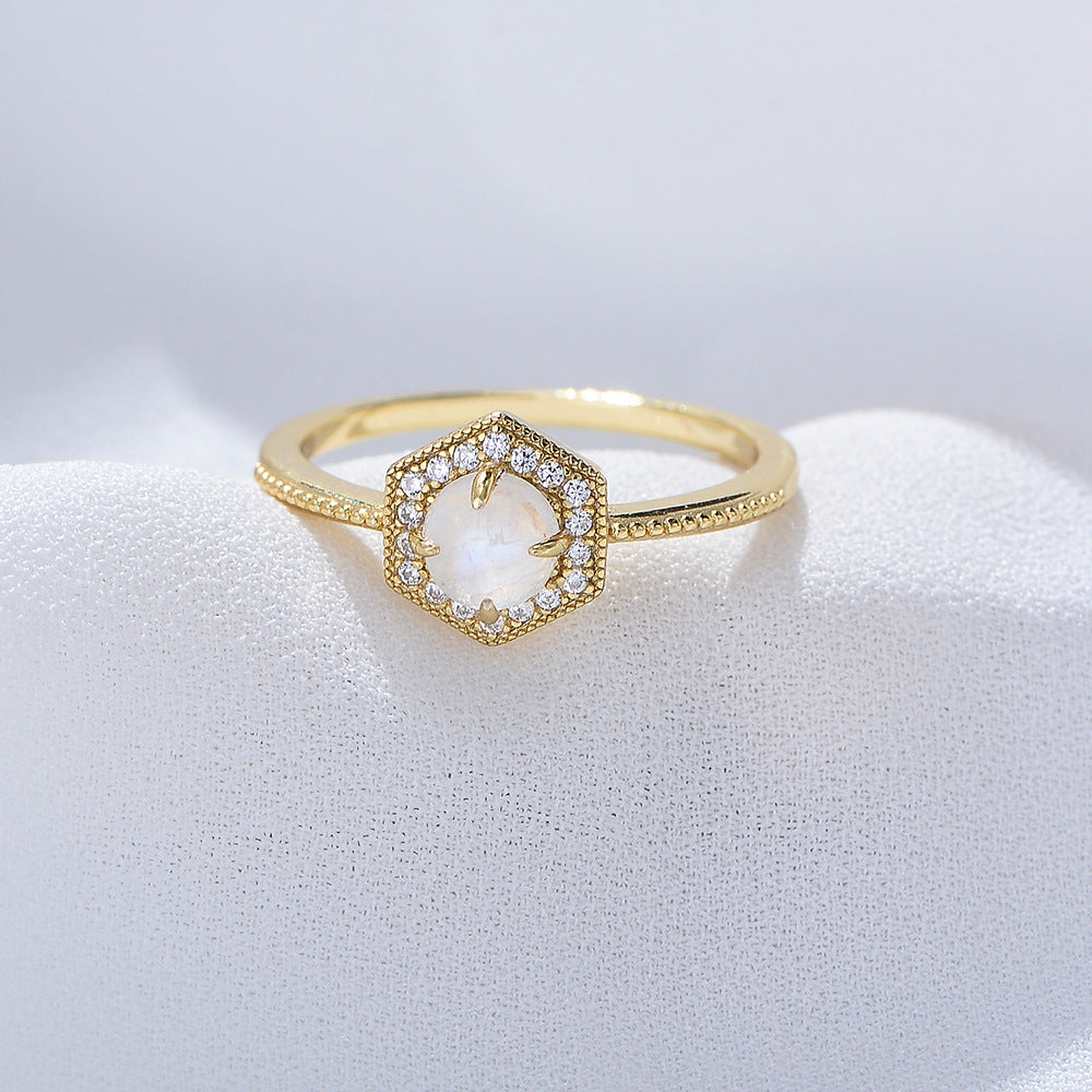 Natural Moonstone Sterling Silver Ring Wind Cold Wind Retro Ring Jewelry