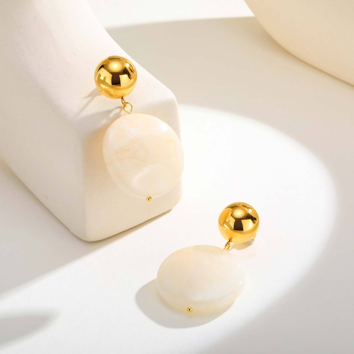 Gold-Tone Ivory Shell-Disc Drop Earrings