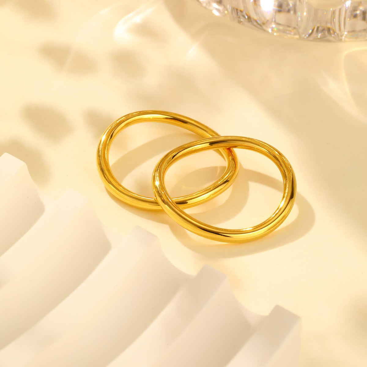 Stainless Steel Two-Piece Set Geometric Lines Double-Layer Size Ring Fine Cold Wind