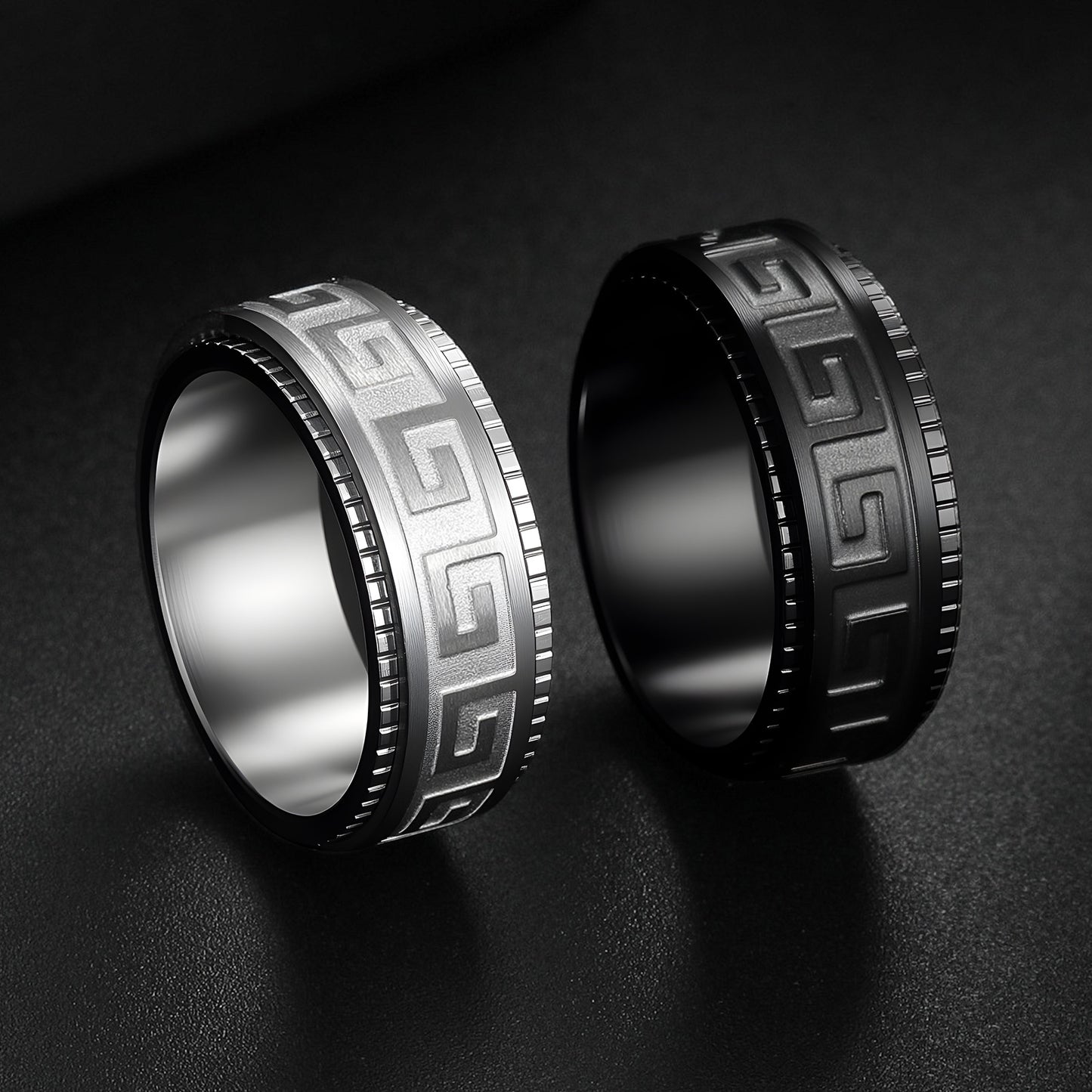 Planderful Titanium Steel Ring Rotating Decompression Anti Anxiety Ruyi Great Wall Pattern Unisex Jewelry For Couples
