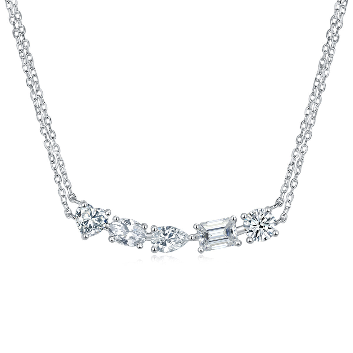 Planderful Moissanite Necklace Sterling Silver Sparkling Heart Emerald Cut Drops For Her