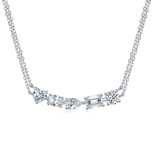 Planderful Moissanite Necklace Sterling Silver Sparkling Heart Emerald Cut Drops For Her