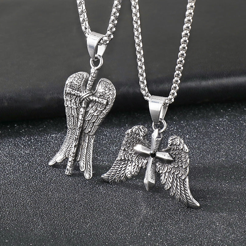 Planderful Zircon Cross Necklace for Men Titanium Steel