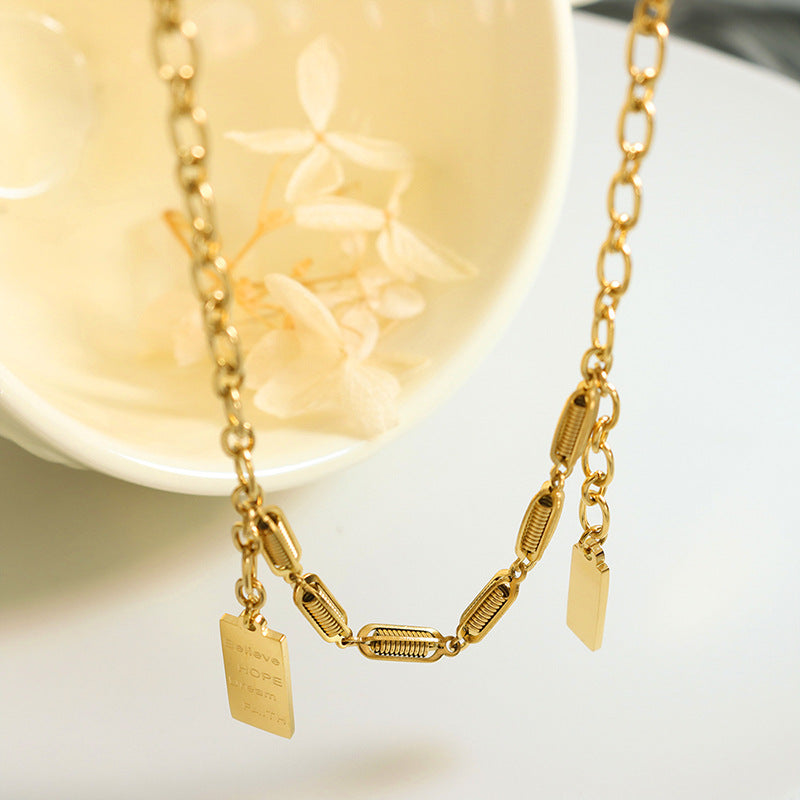 Geometric Square Pendant Necklace with Titanium Steel Chain for Women