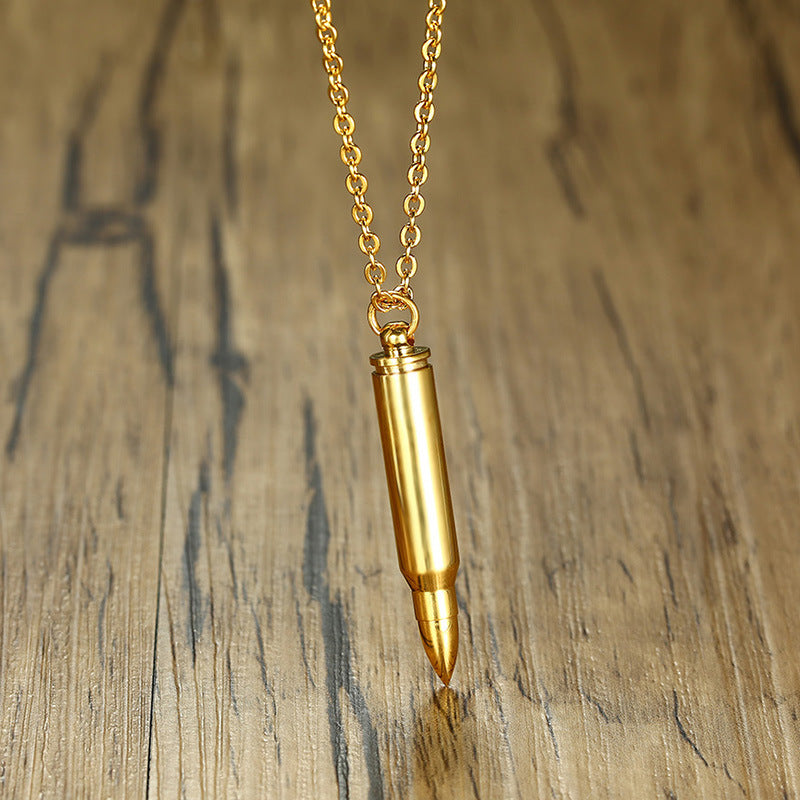 Stainless Steel Bullet Pendant Necklace Personalized Hip Hop Jewelry