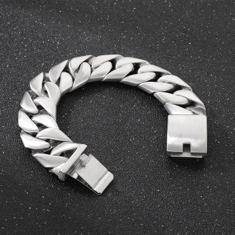 Men's Daily Casting Smooth Sand Men's Stainless Steel Cuban Chain Bracelet