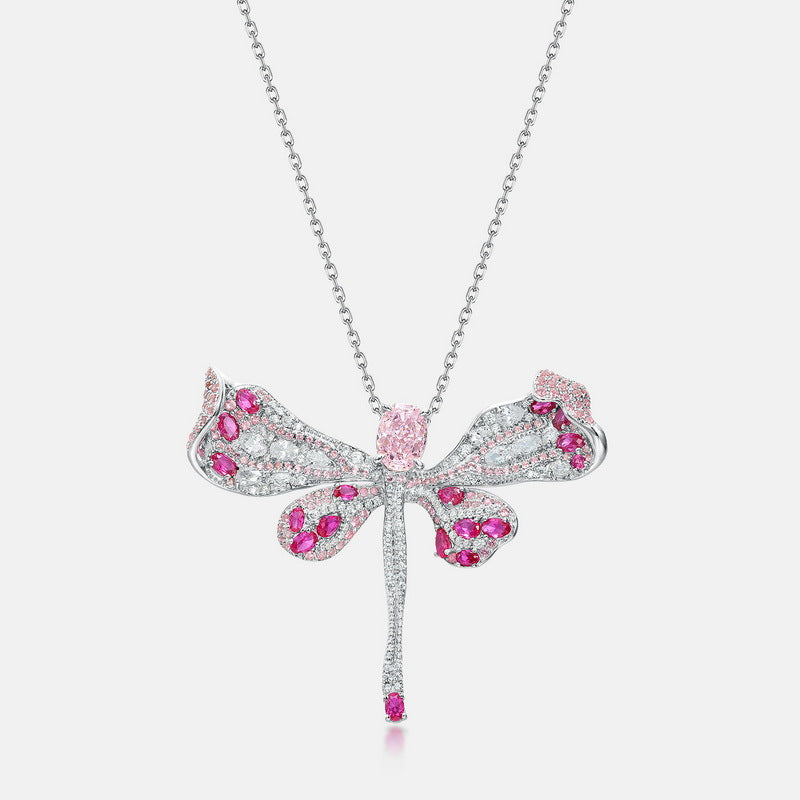 S925 Sterling Silver High-Carbon Stone Dragonfly Pendant Necklace