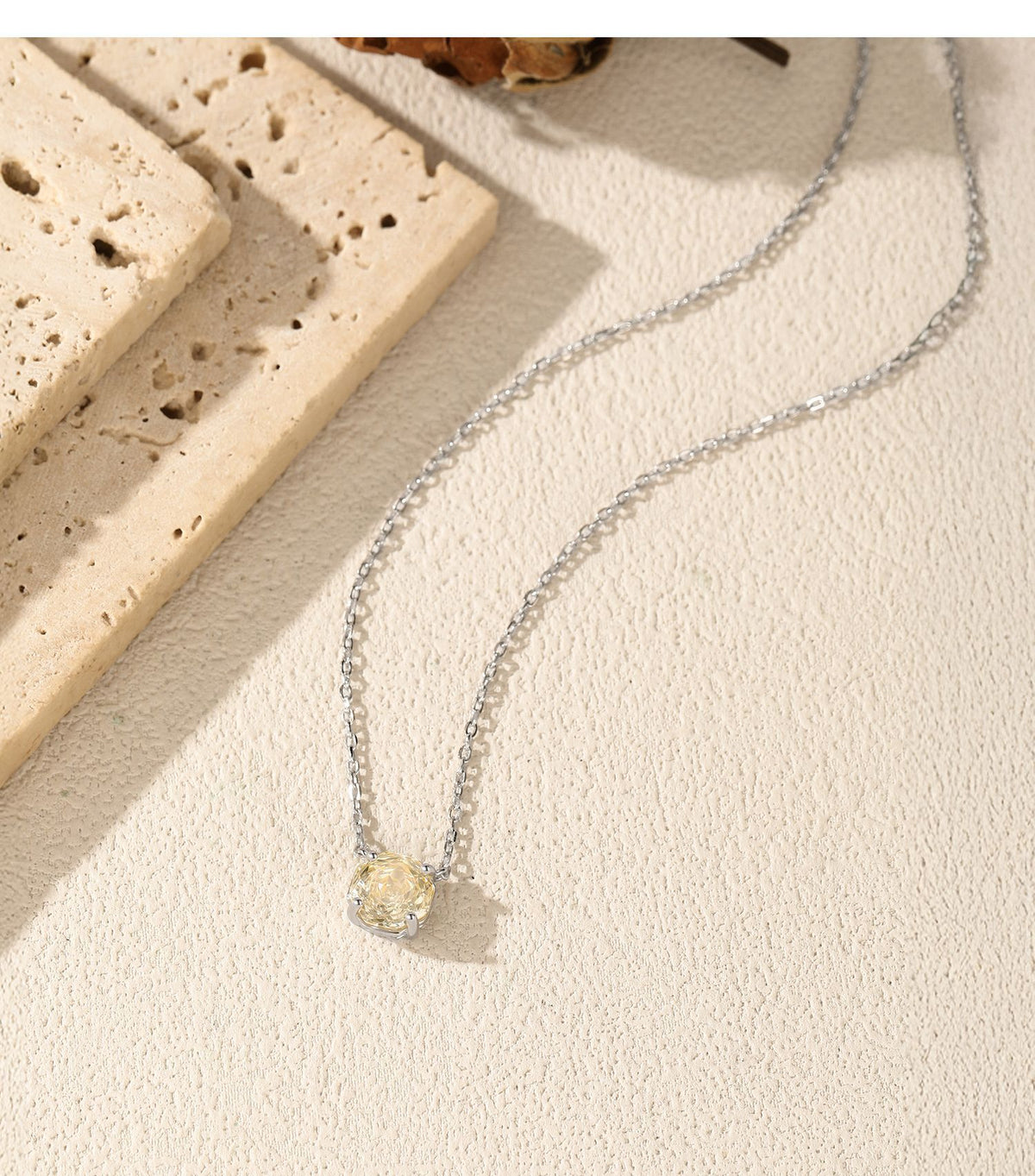 925 Sterling Silver Soft Yellow Rose-Cut Necklace