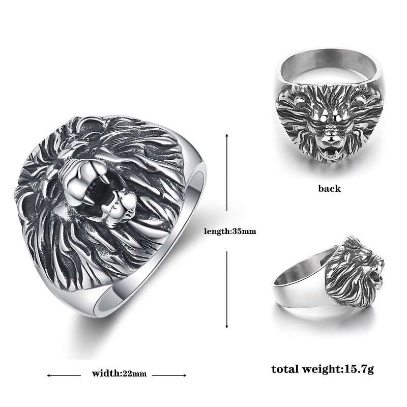 Steel Ring – Statement Lion King Carved Mens Ring