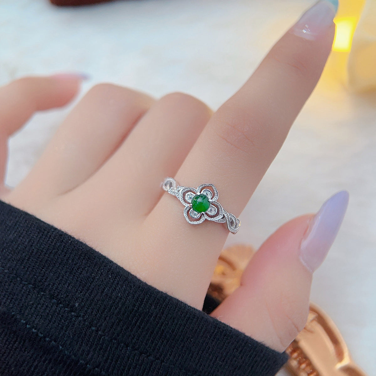 Clover Inlaid S925 Sterling Silver Women's Ring
