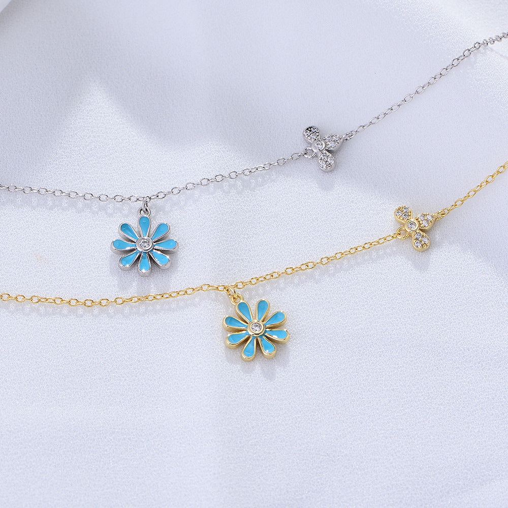 Japan And Korea Small Daisy Anklet Sterling Silver Summer Versatile Fresh Flower Anklet Bracelet