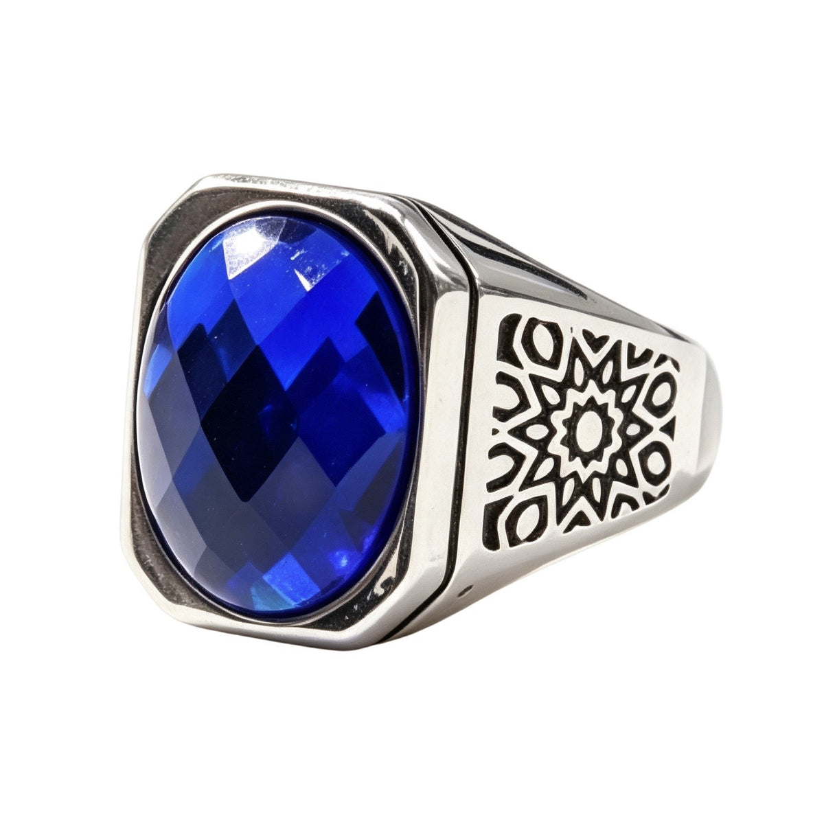 Star-Detail Gemstone Titanium Steel Ring