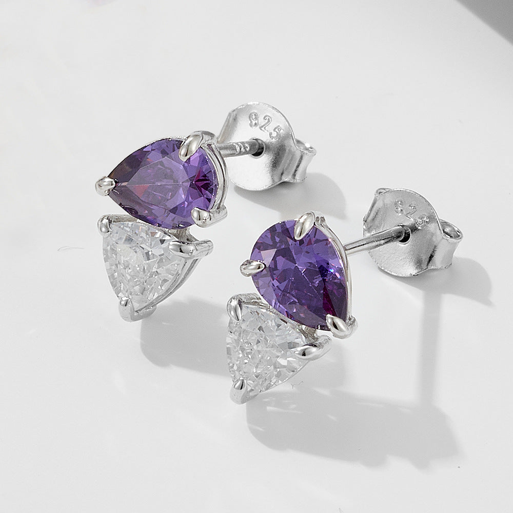 S925 Sterling Silver Flash Zircon Pear-Shaped Water Drop Zircon Stud Earrings